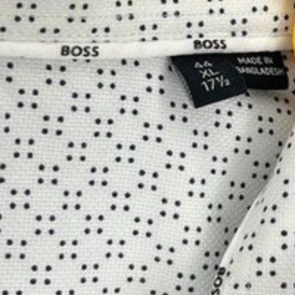 BOSS Slim Fit Stretch Dress Shirt | White Micro-Dot Print | Size 17½ - Picture 3 of 8